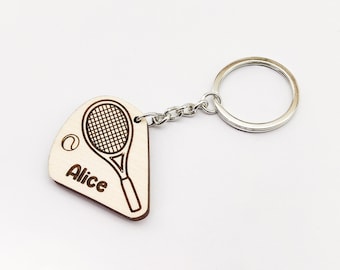 Personalized Tennis Wooden Keyring / Keychain With Custom Name Engraving - Gift for Tennis Players