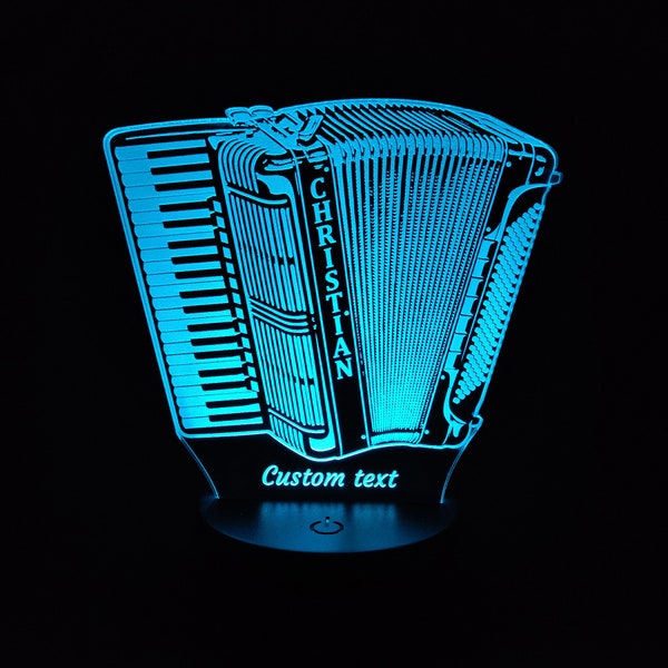 Custom Piano-Accordion Night Light - 3D LED Lamp - Personalized Birthday Gift With Text- Night Lamp For Piano-Accordion Players