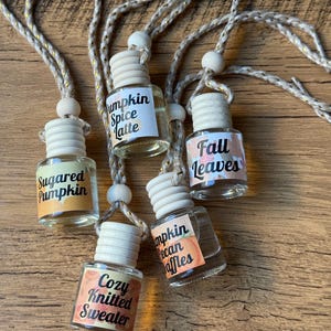 Puede incluir: Cinco peque&ntilde;os frascos de vidrio con tapones de madera y cordones. Cada frasco tiene una etiqueta con un nombre de aroma con tem&aacute;tica oto&ntilde;al: Calabaza azucarada, Latte de especias de calabaza, Hojas de oto&ntilde;o, Gofres de calabaza y nueces y Su&eacute;ter de punto acogedor.