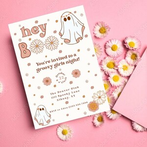 Editable Groovy Halloween Invitation, Halloween Party, Retro, Hey Boo, Invite, Template, Canva, INSTANT DOWNLOAD