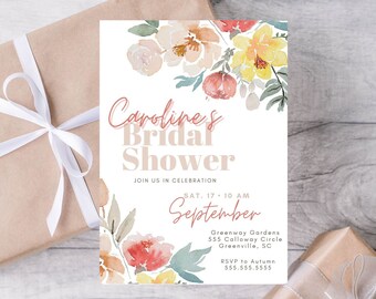 Editable Fall Shower Invitation, Bridal Shower, Fall Floral, Wedding Shower, Invite, Template, Canva, INSTANT DOWNLOAD