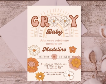 Editable Groovy Baby Shower Invitation, Baby Shower, Groovy Baby, Retro Baby Shower, Invite, Template, Canva, INSTANT DOWNLOAD