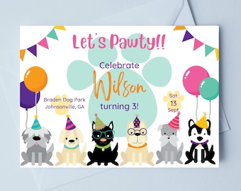 Editable Puppy Birthday Invitation, Dog Birthday Party, Puppy Party, Pawty, Invite, Template, Canva, INSTANT DOWNLOAD
