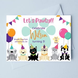 Editable Puppy Birthday Invitation, Dog Birthday Party, Puppy Party, Pawty, Invite, Template, Canva, INSTANT DOWNLOAD
