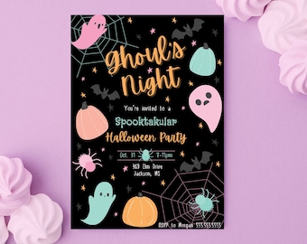 Editable Ghouls Night Halloween Invitation, Girls Night, Halloween Party, Ghosts, Pumpkins, Invite, Template, Canva, INSTANT DOWNLOAD