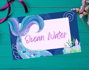 Etiquetas editables de fiesta de cumpleaños de sirena, Fiesta de niñas, Sumérgete en cinco, Etiqueta de alimentos, Etiquetas, Decoraciones, Canva, DESCARGA INSTANTÁNEA