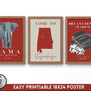 UA poster | 18x24 poster | Digital poster | University of Alabama poster | Tuscaloosa poster | Dorm room poster | Tuscaloosa room decor