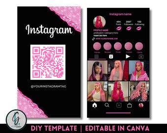pink and black business card template | Instagram business card | business card template| editable business card template| business card