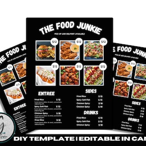 Plantilla de menú de comida / Menú de restaurante para redes sociales / Menú editable e imprimible / Camión de comida / Pequeña empresa / Chef privado / LGGPX