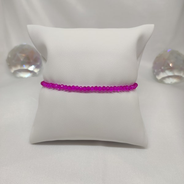 Bracelet rose fluo, jaune, violet pourpre en perles en verre chromothérapie idéal cadeau anniversaire femme