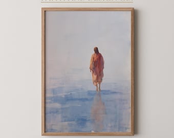 水上を歩くイエスのプリント – 中立的なキリスト教の壁掛けアート（デジタルダウンロード）