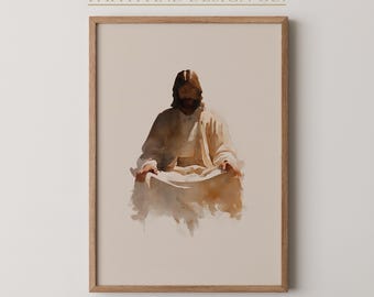 イエスの朝の祈りプリント – 平和なキリスト教の壁掛けアート、オフィス装飾（デジタルダウンロード）