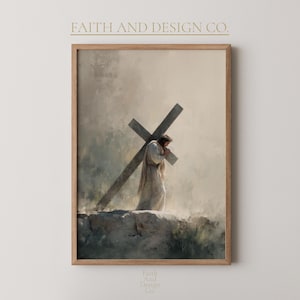 Jesus Carrying the Cross Wall Art, Christian Printable, Religious Easter Decor, Passion of Christ Artwork, Home Decor, Digital Download