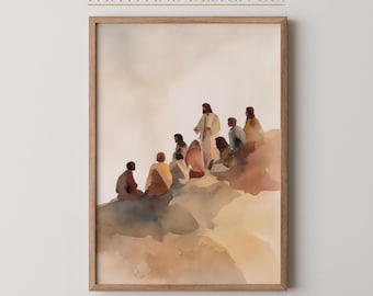 山上の垂訓プリント – 中立的なキリスト教の壁掛けアート、祈りの装飾（デジタルダウンロード）