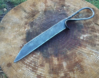 Hand Forged Large Rune Forged Seax Viking Blacksmith Knife