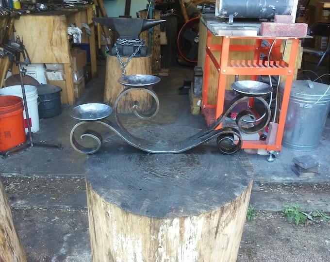 Featured listing image: Medieval Standing Scroll Work Triple Candle Holder