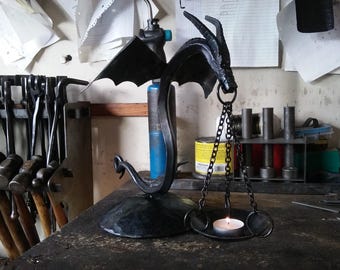 Hand Forged Hanging Dragon Bowl Sculpture