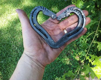 Large Hand Forged Kissing Horses Horseshoe Heart