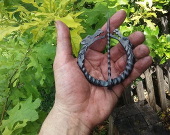 Hand forged Viking Wolf Head cloak pin / penannular brooch