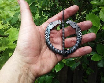 Hand forged large Viking / Rohirrim horse cloak pin / penannular brooch