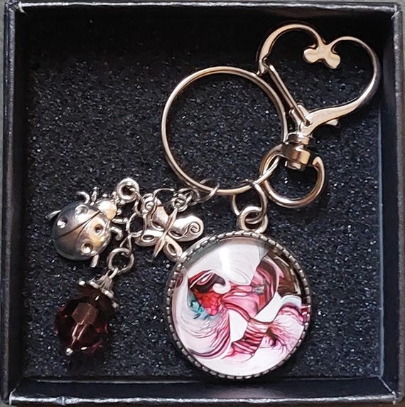 Ink Poured Art Keychain With Heart Clip and Charms Canada