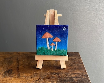Mini Pilz Malerei Acryl auf Leinwand | miniatur unikat handgemacht geschenk | Geschenke für Pilzliebhaber