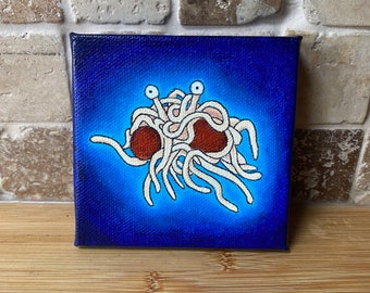 Flying Spaghetti Monster FSM pastafarian acrylic painting