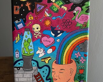 All in the mind ~ Original acrylic painting psychedelic trippy pop art 5x7