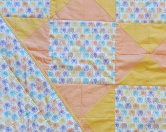 Girls Elephant quilt yellow and peach