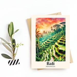 Bali, Indonezja Karta Podróży, HD Wall Art – Wydruk Tegalalang Rice Terraces, Pobieranie Cyfrowe – Idealna Pamiątka Podróży lub Prezent dla Podróżujących