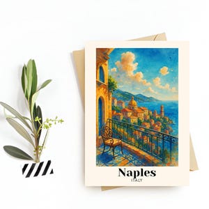 Neapel, Italien Reise-Postkarte – Grußkarte – Historische & Lebendige Kultur Illustration, Digitaler Download – Souvenir oder Geschenk für Reisende