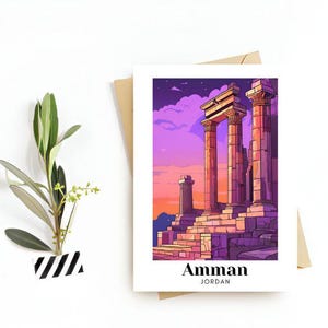 Cyfrowy wydruk Amman, Jordania pocztówka podróżna - kartka okolicznościowa - kultowe zabytki ilustracja - idealna pamiątka lub prezent na podróż