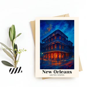 Cartão postal de viagem de Nova Orleans – Cartão comemorativo dos EUA – French Quarter e arte de rua, download digital – lembrança ou presente perfeito para viajantes