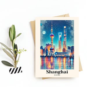 Shanghai, China Travel Postcard – Greeting Card – Iconic Landmarks Illustration, Digital Download – Perfect Souvenir or Gift for Travelers