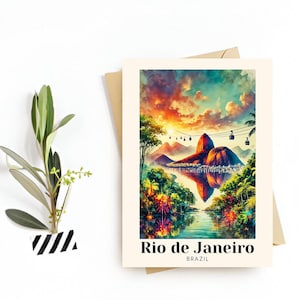 Carte de voyage à Rio de Janeiro, Brésil, oeuvre d'art murale HD - impression du pain de sucre, téléchargement numérique - le souvenir de voyage ou le cadeau parfait pour les voyageurs