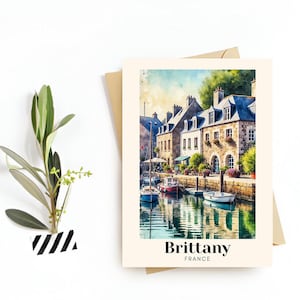 Cartão postal de viagem da França Cartão comemorativo da Bretanha Ilustração de paisagem costeira Download digital Presente de lembrança perfeito para viajantes