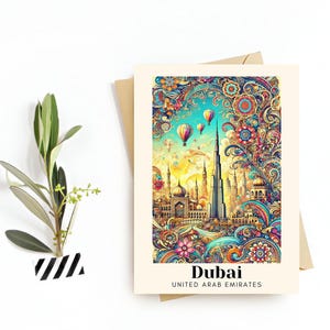 Digitaldruck Dubai Burj Khalifa, VAE Reisepostkarte-Grußkarte-Kultige Wahrzeichen-Illustration -Perfektes Souvenir oder Geschenk für Reisende