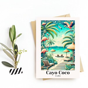 Cayo Coco, Cuba Travel Card - Greeting Card-Tropical Paradise Illustration,Digital Download- Souvenir or Gift for Beach Lovers and Travelers