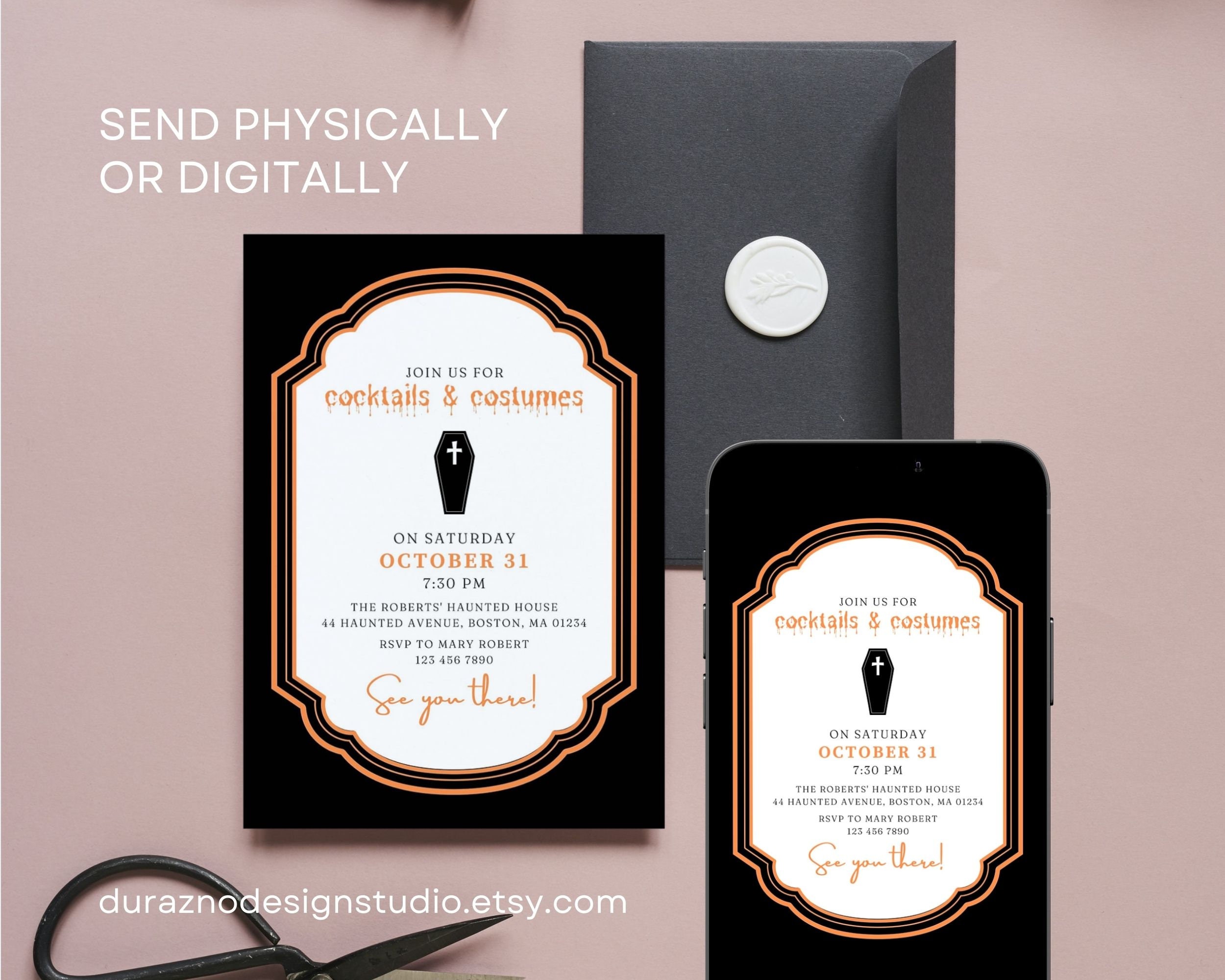 Halloween Party Invitation Template, Editable Spooky Costume Party ...