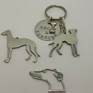 Greyhound Custom Keychain, Personalize with up to 3 dog’s names. 3 versions