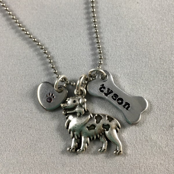 Australian Shepherd Custom Dog Necklace Personalized with your dog name herding dog