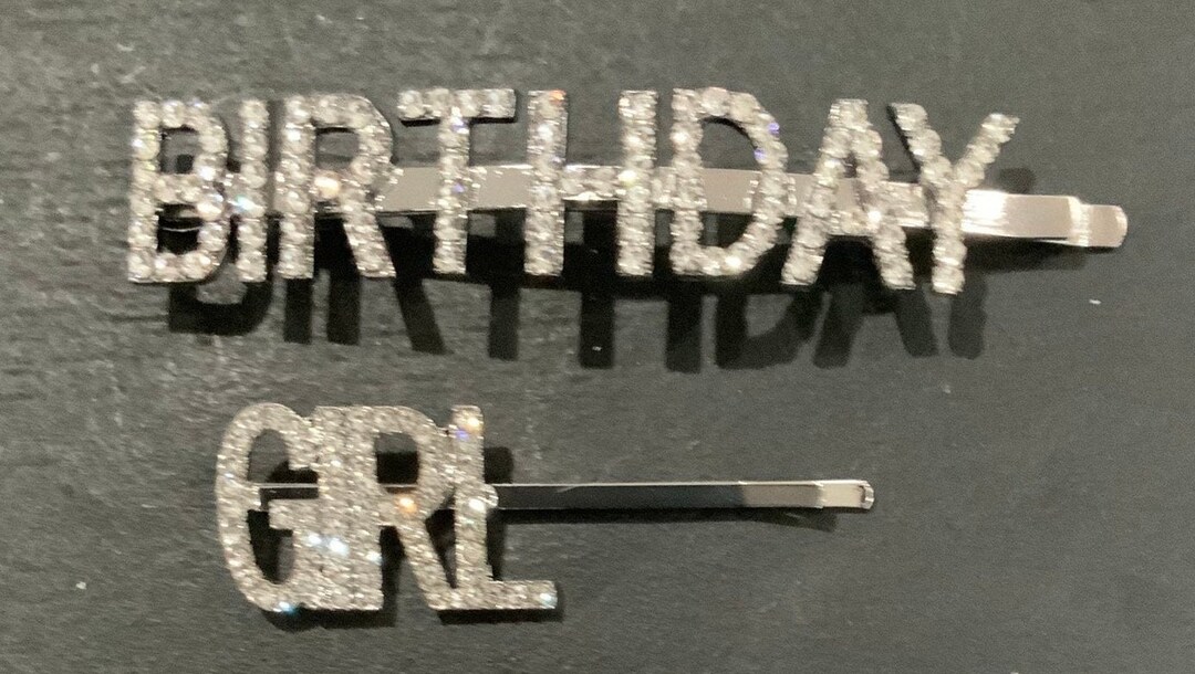 Birthday Girl Hair Pins Rhinestone Hair Clips Bling Words Hair Etsy