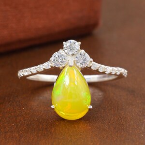 Natural Yellow Opal Gemstone Statement Ring, Fire Opal Gemstone Silver Ring, Ethiopian Opal Handmade Jewelry, October Birthstone Gift