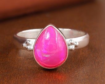 Anillo de piedra preciosa de ópalo rosa fuego, anillo de plata con piedra preciosa de ópalo etíope de fuego múltiple, joyería de plata hecha a mano con piedra natal de octubre