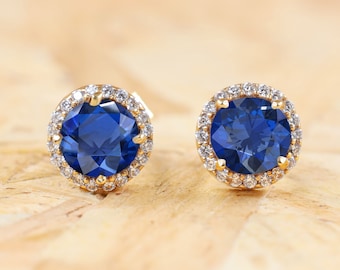 Blue Sapphire Stud Earrings for Women, Blue Sapphire Earrings, Minimalist Earrings, Gold Earrings, Silver Earrings, Gift for Her