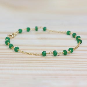 Emerald Four Beads Chain Style Beaded Bracelet, Natural Emerald Faceted Beads Bracelet, Minimalist Bracelet, Birthstone Jewelry for Women