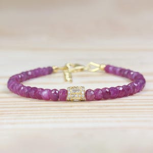 Natural Faceted Ruby Gemstone Beaded Bracelet, Pink Ruby Beads Gold Bracelet, July Birthstone Jewelry, Handmade Bracelet, Gift for Her