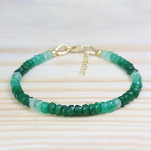 Shaded Emerald Beads Gold Bracelet, AAA Quality Emerald Beaded Bracelet, 925 Sterling Silver Jewelry, Green Emerald Birthstone Bracelet