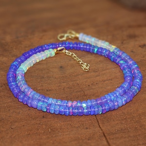 Lavender Opal Gemstone Dainty Beaded Necklace, Genuine Opal Handmade Necklace, Birthstone Necklace, Minimalist Necklace, Gift for Mom