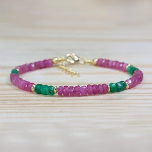 Ruby and Emerald Beads Dainty Bracelet, Natural Gemstone Beaded Gold Bracelet, Handmade Jewelry, Gold Bracelet for Women, Gift for Mom